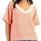Ee:Some - Textured Contrast V-neck Top