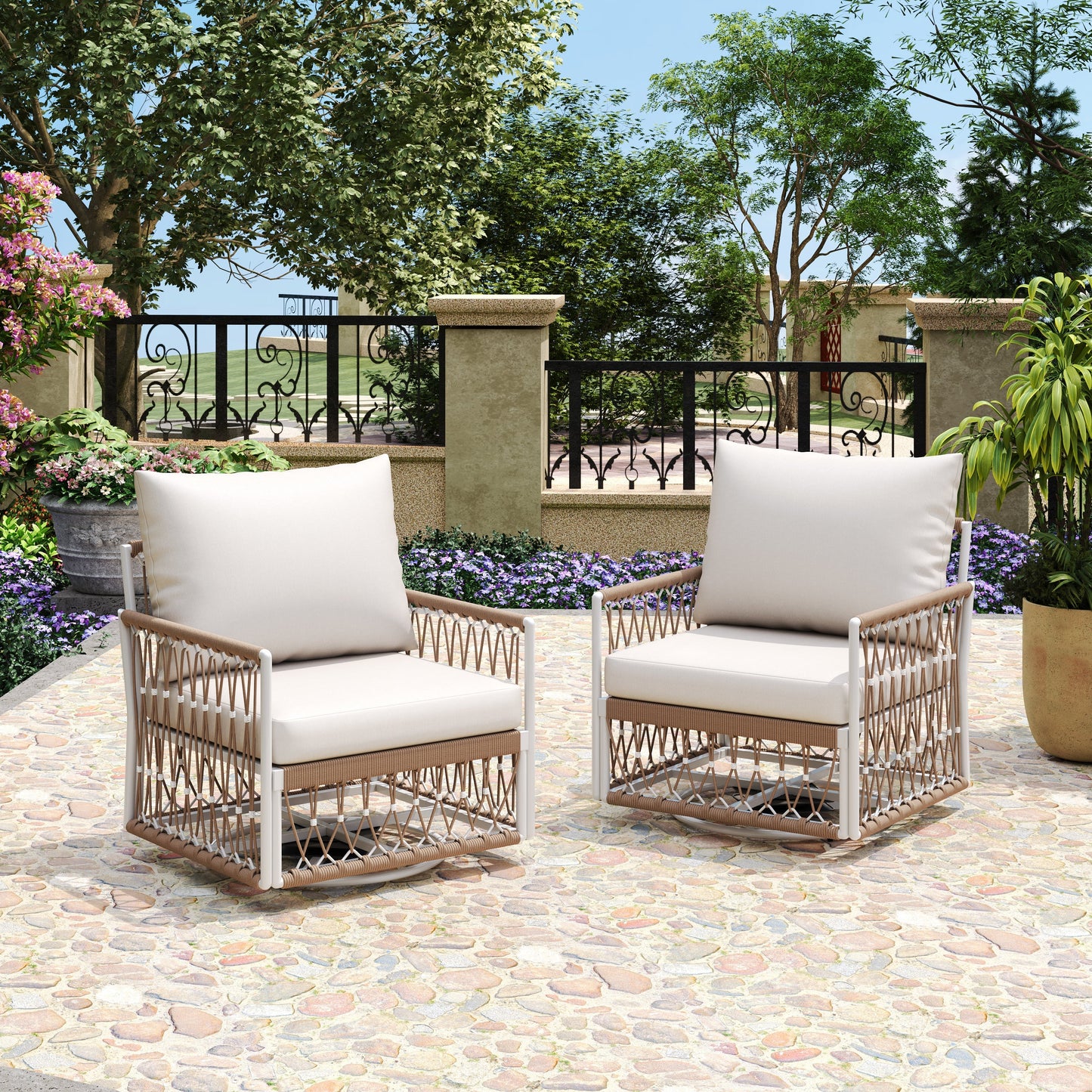 Set of 2 360° Swivel Bohemian Outdoor Lounge Chairs