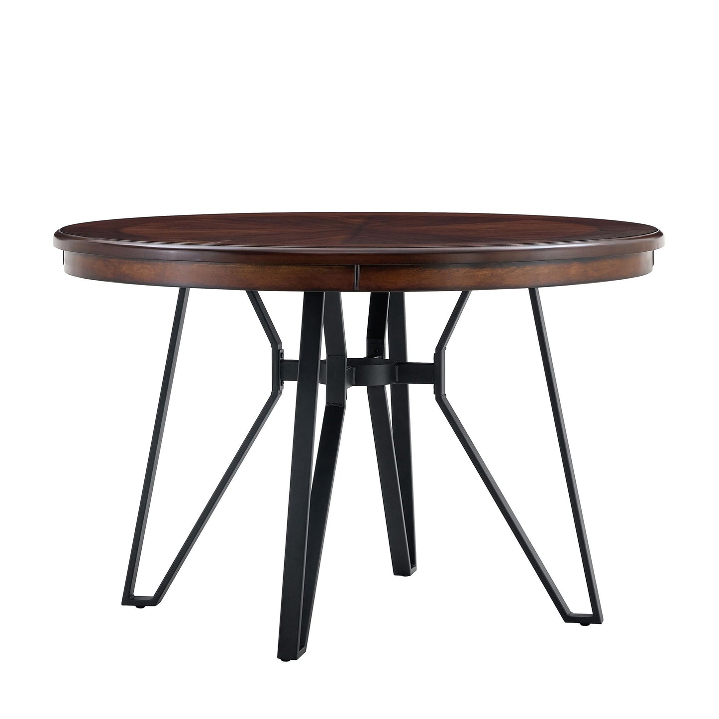 Mid Century Modern Round Dining Table with Metal Legs and Open Shelf