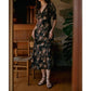 Fun 2 Fun - Leaf Print Satin Midi Dress