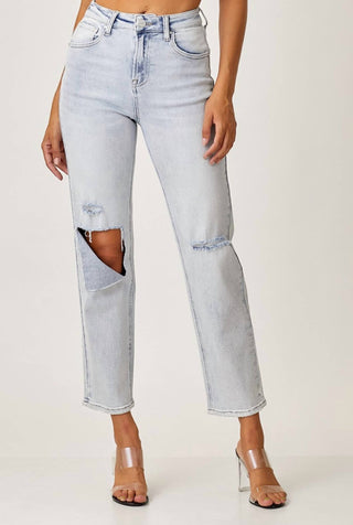 Risen - Calça Jeans Cintura Alta Lavagem Clara