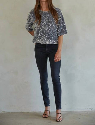 By Together - Sequin Velvet Round Neck Short Sleeve Top