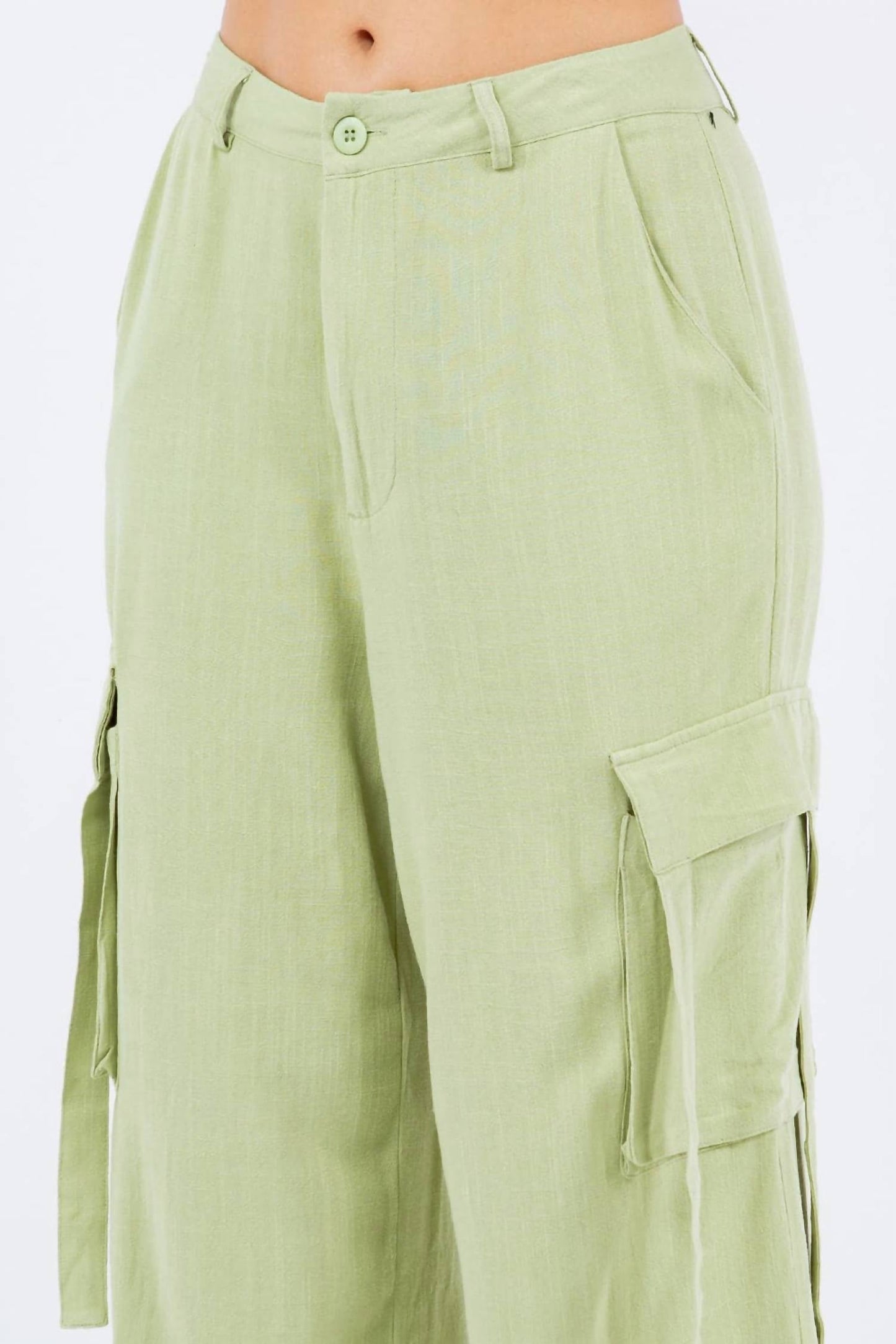 American Bazi - Linen Wide Leg Cargo Pants