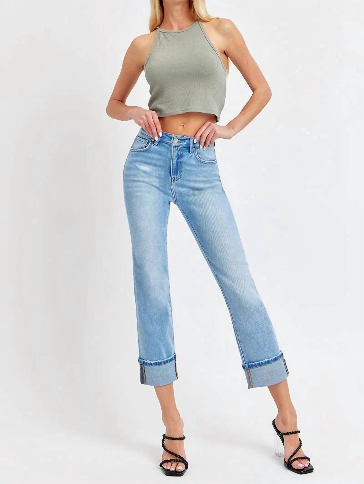 Risen - High Rise Cuffed Straight Jeans