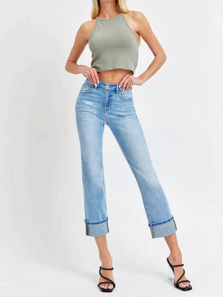 Risen - High Rise Cuffed Straight Jeans
