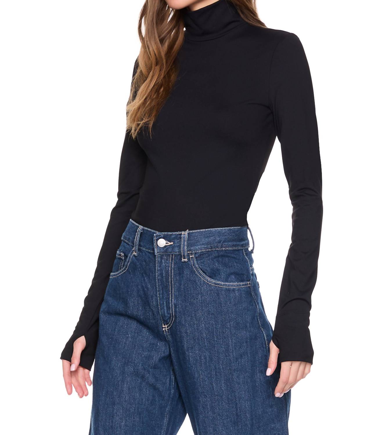 Susana Monaco - Mock Neck Thumb Hole Long Sleeve Top