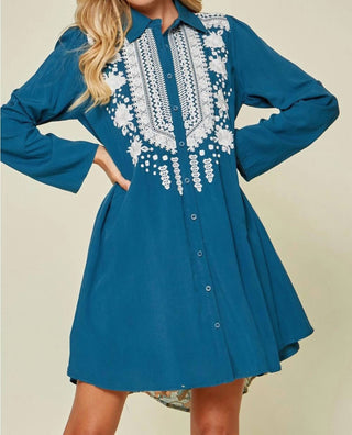 Andree By Unit - Embroidered Paisley Shirt Dress