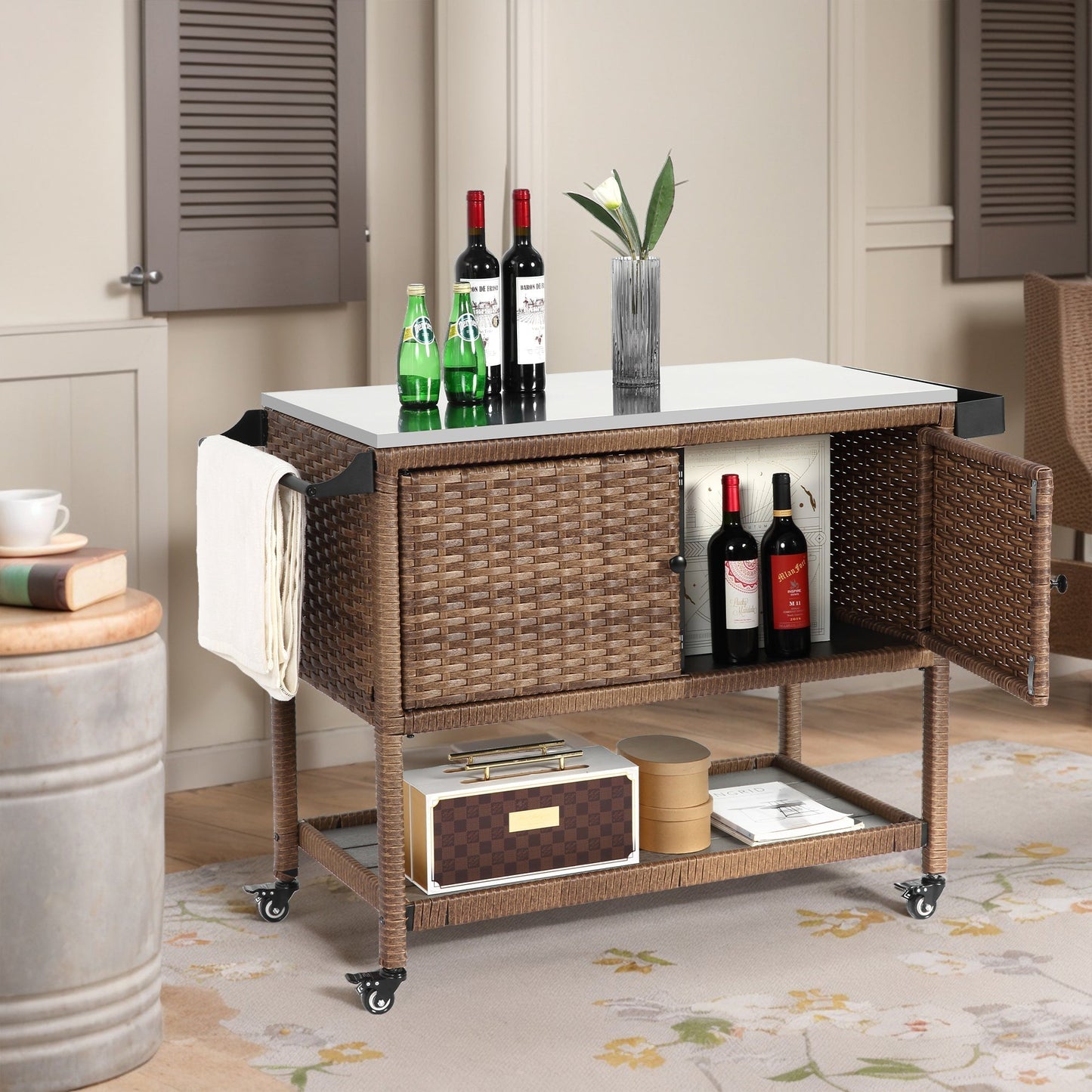 Outdoor Wicker Bar Cart