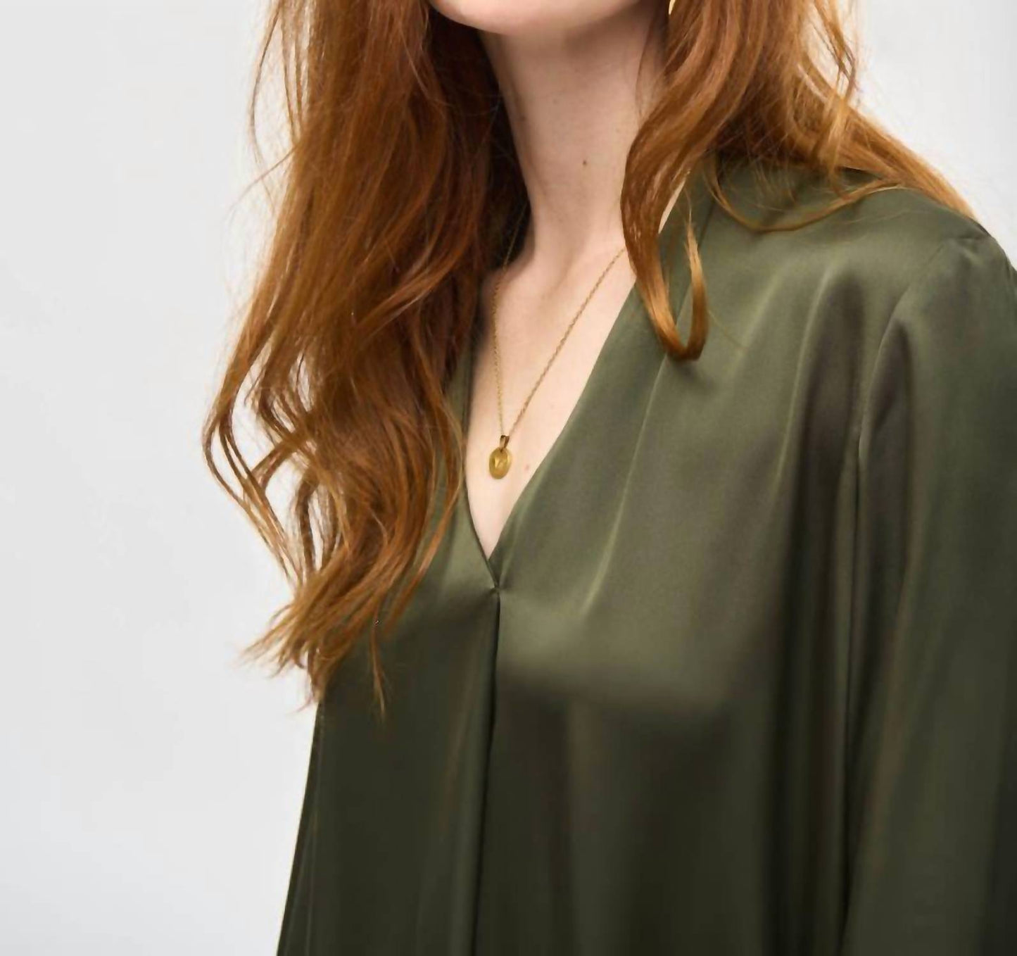 Joseph Ribkoff - Pleated V-neck Long Sleeve Satin Top