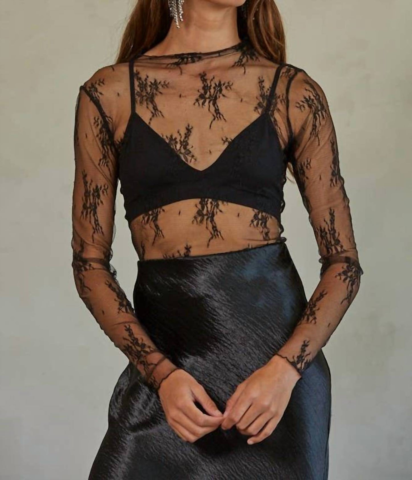 By Together - Knit Jacquard Lace Mock Neck Top