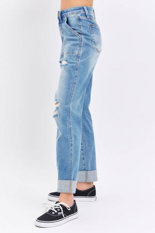Judy Blue - Calça Jeans Boyfriend Destroy de Cintura Alta
