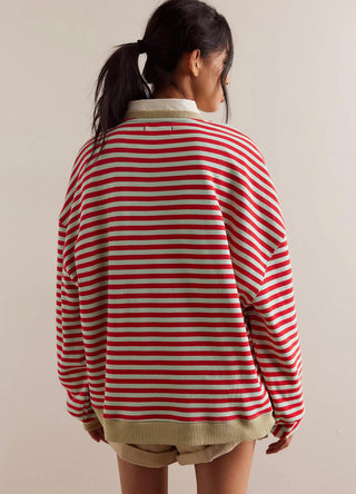 Free People - Blusa de gola redonda oversized listrada clássica