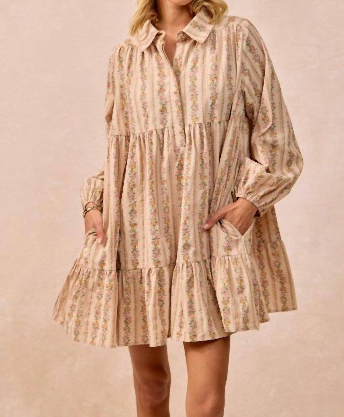 Bibi - Floral Print Buttoned Shirt Dress