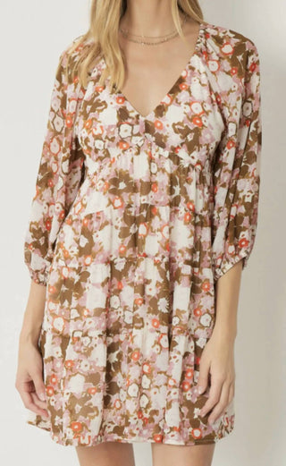 Entro - Floral Print V-neck Dress
