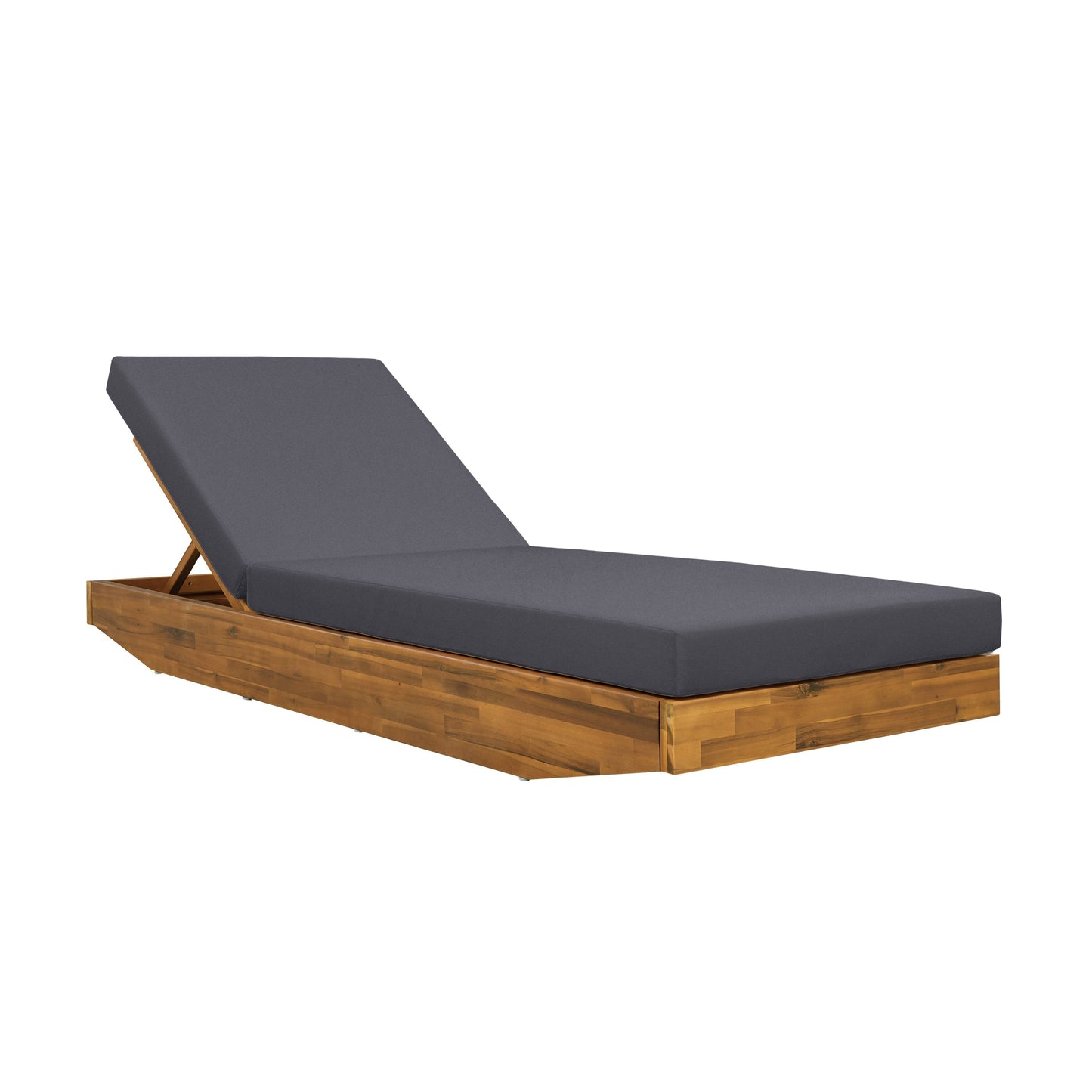 Acacia Wood Chaise Lounge with Cushion - Teak Finish