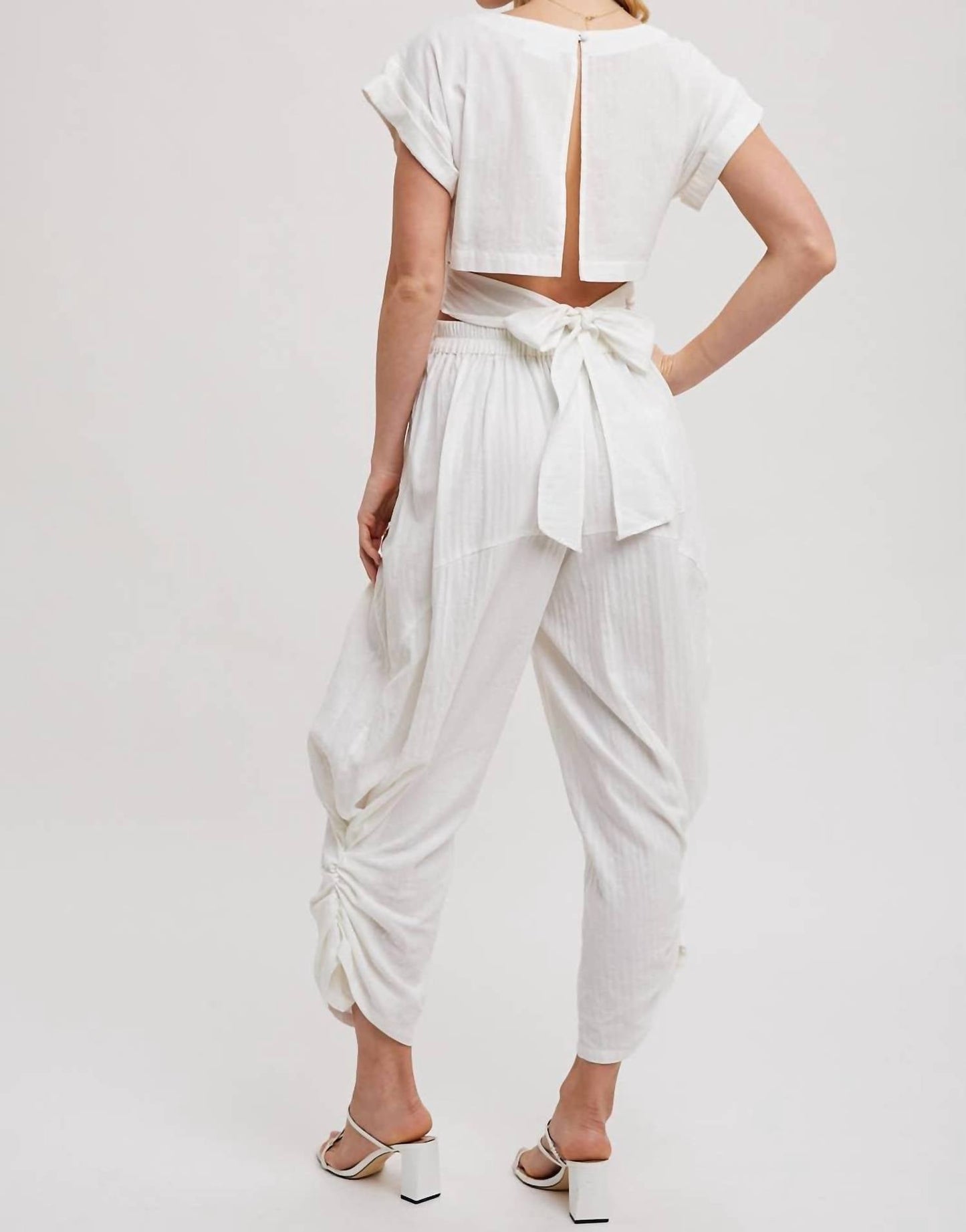 Bluivy - Cropped Ribbon Tie-back Top With Matching Harem Pants