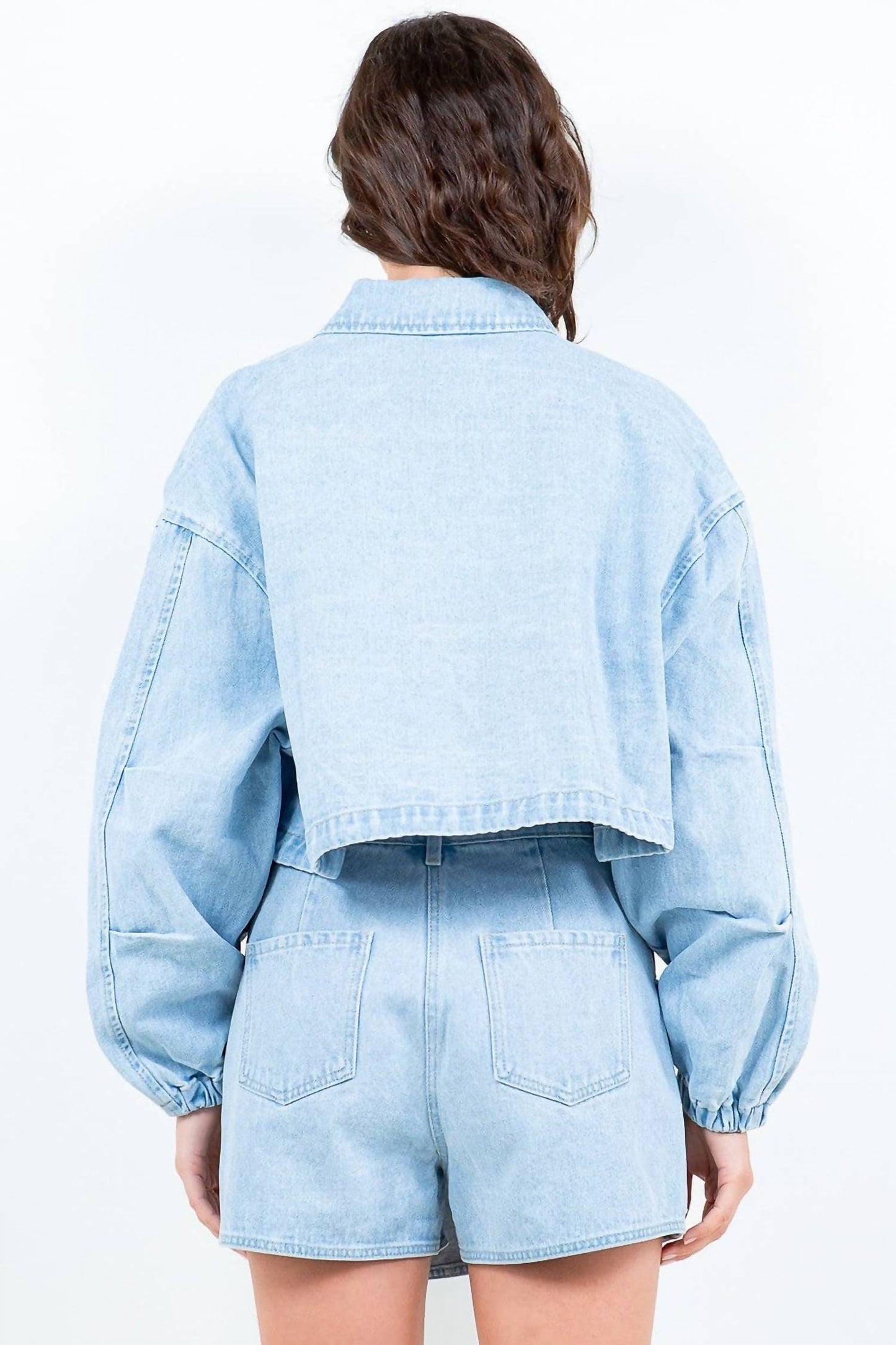 American Bazi - Cropped Denim Jacket With Drawstring