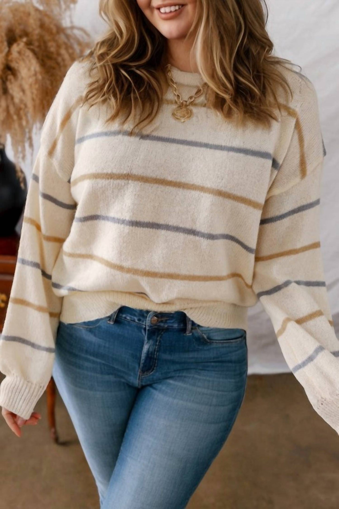 66Disco - Stripe Drop Shoulder Sweater - Plus