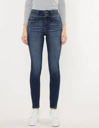 Kancan - Calça Jeans Skinny de Cintura Alta com Botões Duplos