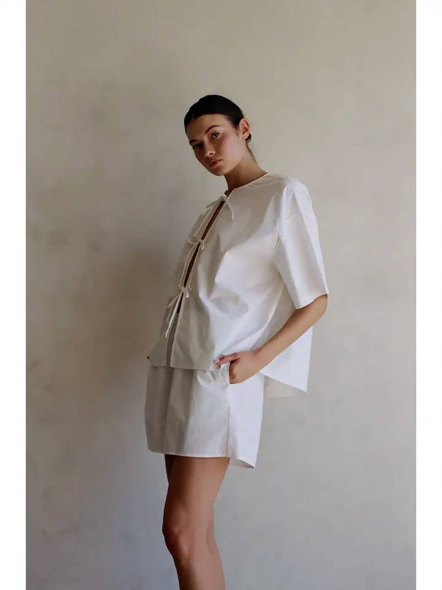 By Together - Woven Cotton Straight Leg Shorts