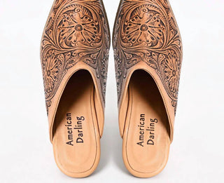 American Darling - Women's Floral Hand Curved Western Leather Sliper Loafer
