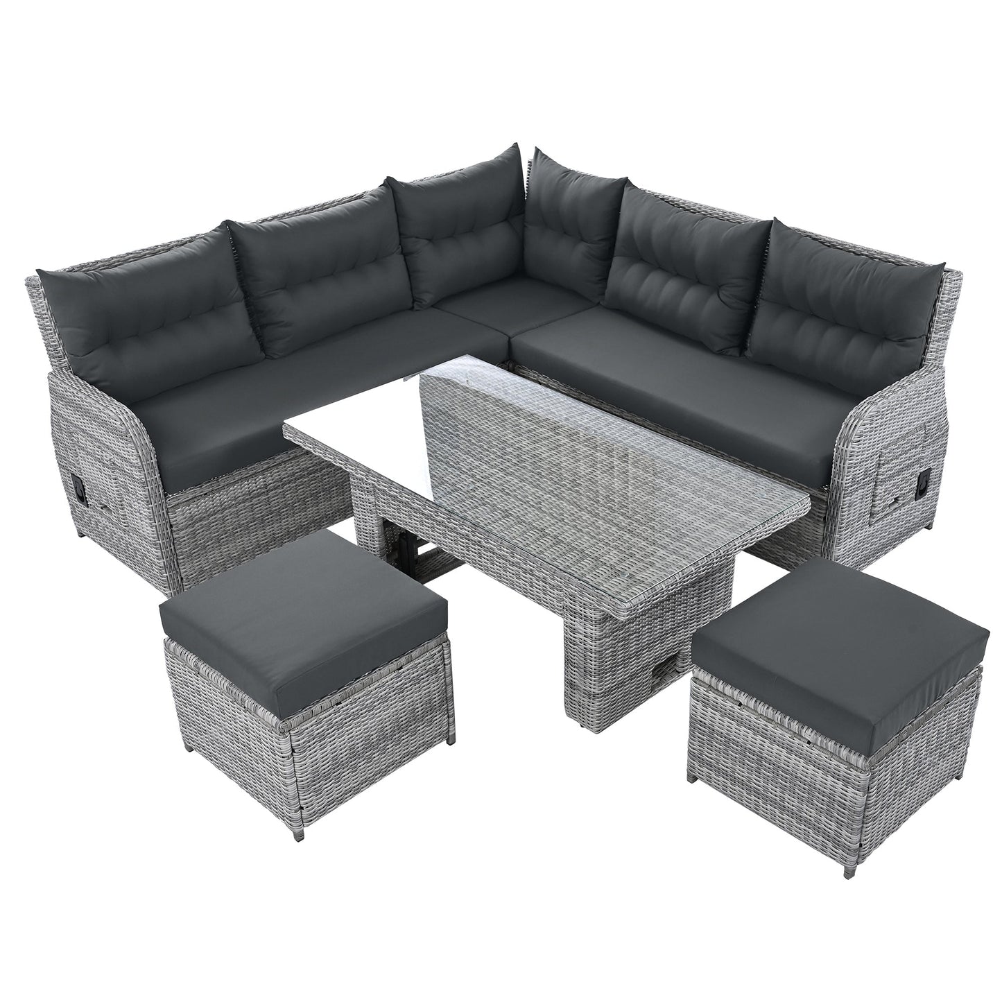 Outdoor Furniture Set Patio Rattan with Recliners and Tables