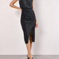 Apricot - Sparkle Mock Neck Ruched Dress