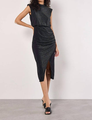 Apricot - Sparkle Mock Neck Ruched Dress