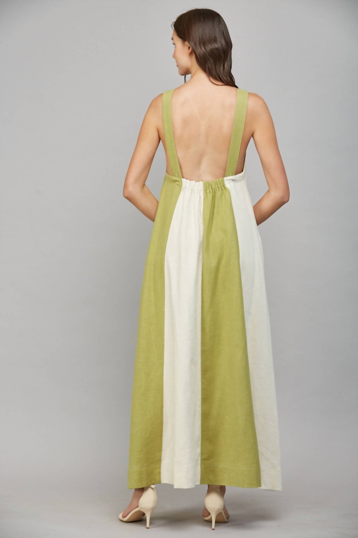 Fate - Linen Blend Colorblock A-line Halter Dress