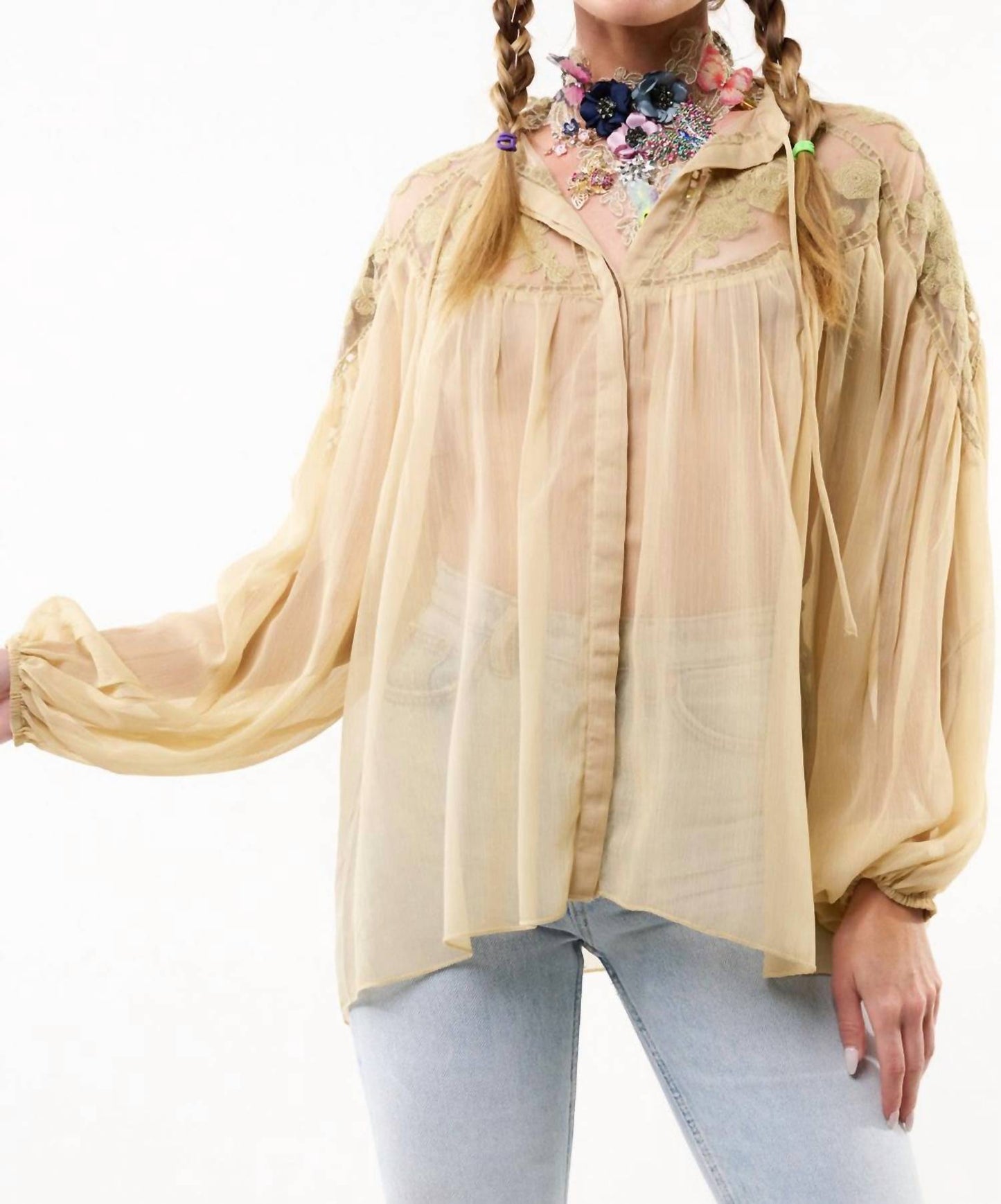 Aratta - Camellia Embroidered Chiffon Blouse