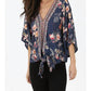 Nostalgia - V Neck Tie Waist Kimono Sleeve Blouse