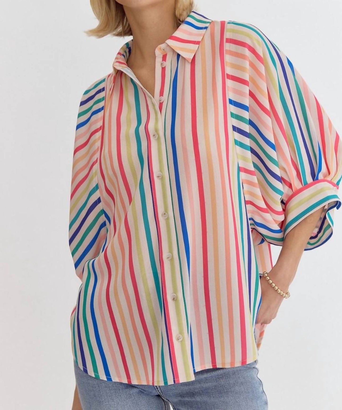 Entro - Multi Striped Button Down Top