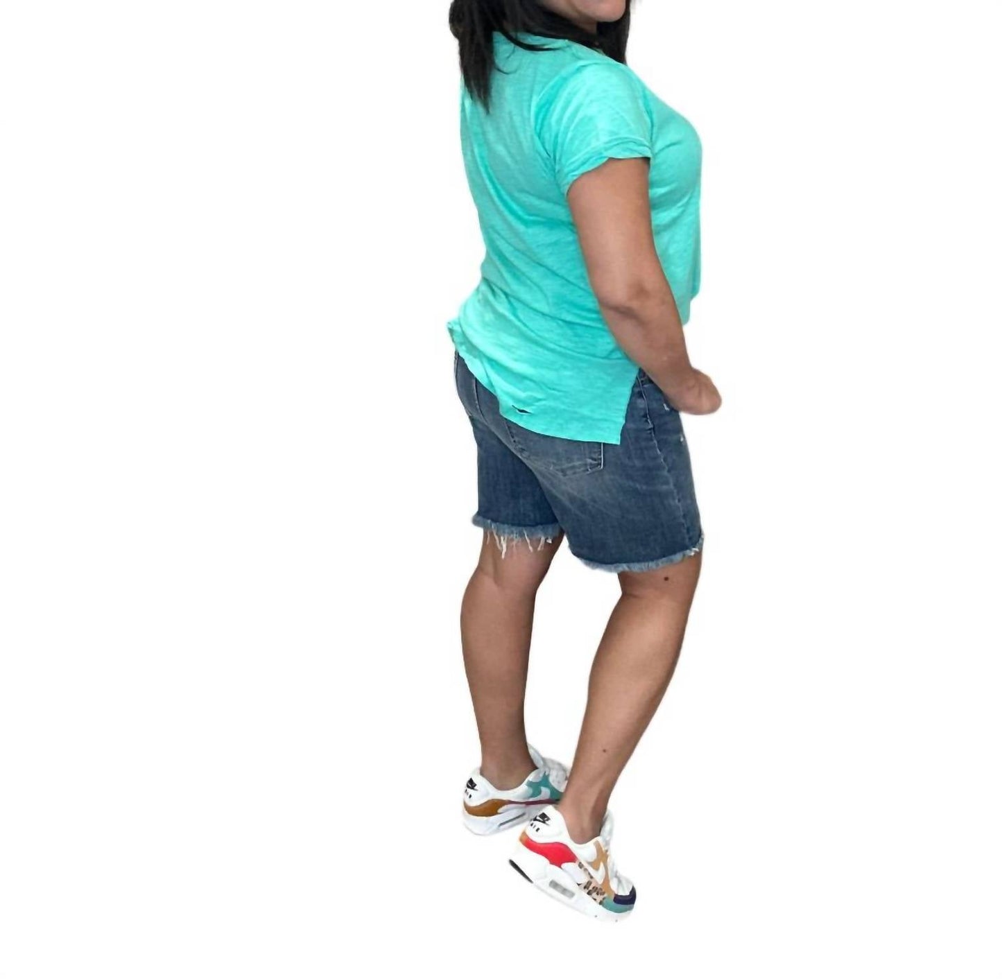 Risen - Shorts de cintura alta com efeito desgastado na altura da coxa