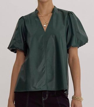 Entro - Top Diana de couro sintético com mangas bufantes