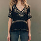 The Great. - Crest V Neck Short Sleeve Top