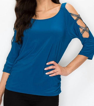 Perseption Concept - Blusa com mangas recortadas e strass