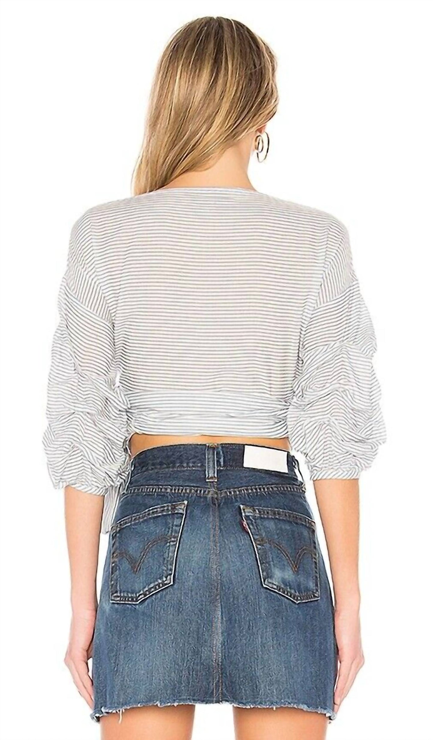 Lovers + Friends - Striped Puff Sleeve Bow Wrap Blouse