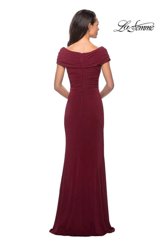 La Femme - Women's Ruched Jersey Column Formal Gown
