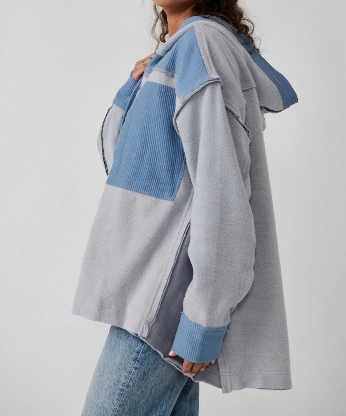 Free People - Corduroy Trim Oversize Hooded Sweatshirt
