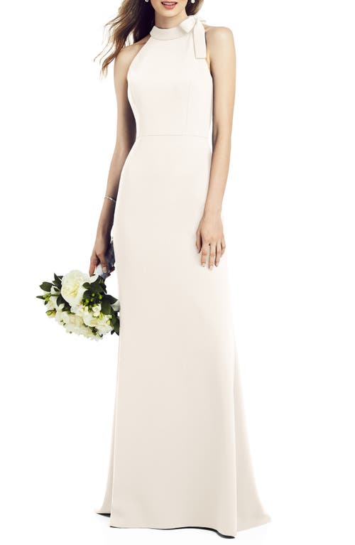 After Six Bow Neck Crepe Gown in Ivory, Size 2