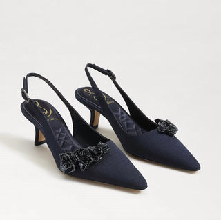 Sam Edelman - Scarpin Feminino Bianka Tecido Bico Fino Salto Baixo com Fivela e Salto Baixo