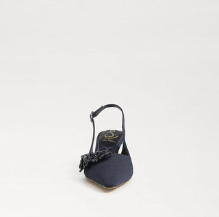 Sam Edelman - Scarpin Feminino Bianka Tecido Bico Fino Salto Baixo com Fivela e Salto Baixo