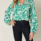 Double Take - Full Size Printed Ruffle Trim Balloon Sleeve Shirt