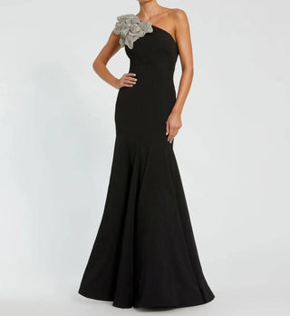 Mac Duggal - Vestido de crepe com um ombro só e flor de cristal