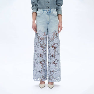 Bayeas - Rhinestone Patchwork Wide Leg Jeans