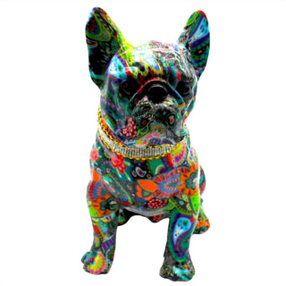 Interior Illusions - Painted Standing Flower French Bulldog w/Necklace - 11" tall - Interior Illusions Plus