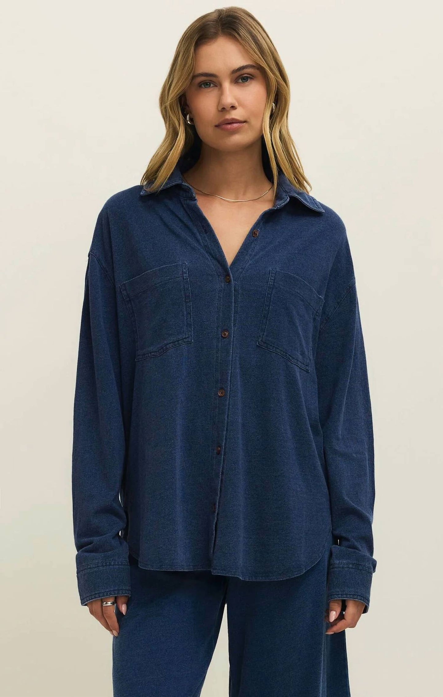 Z Supply - Reese Jersey Denim Button Up Top
