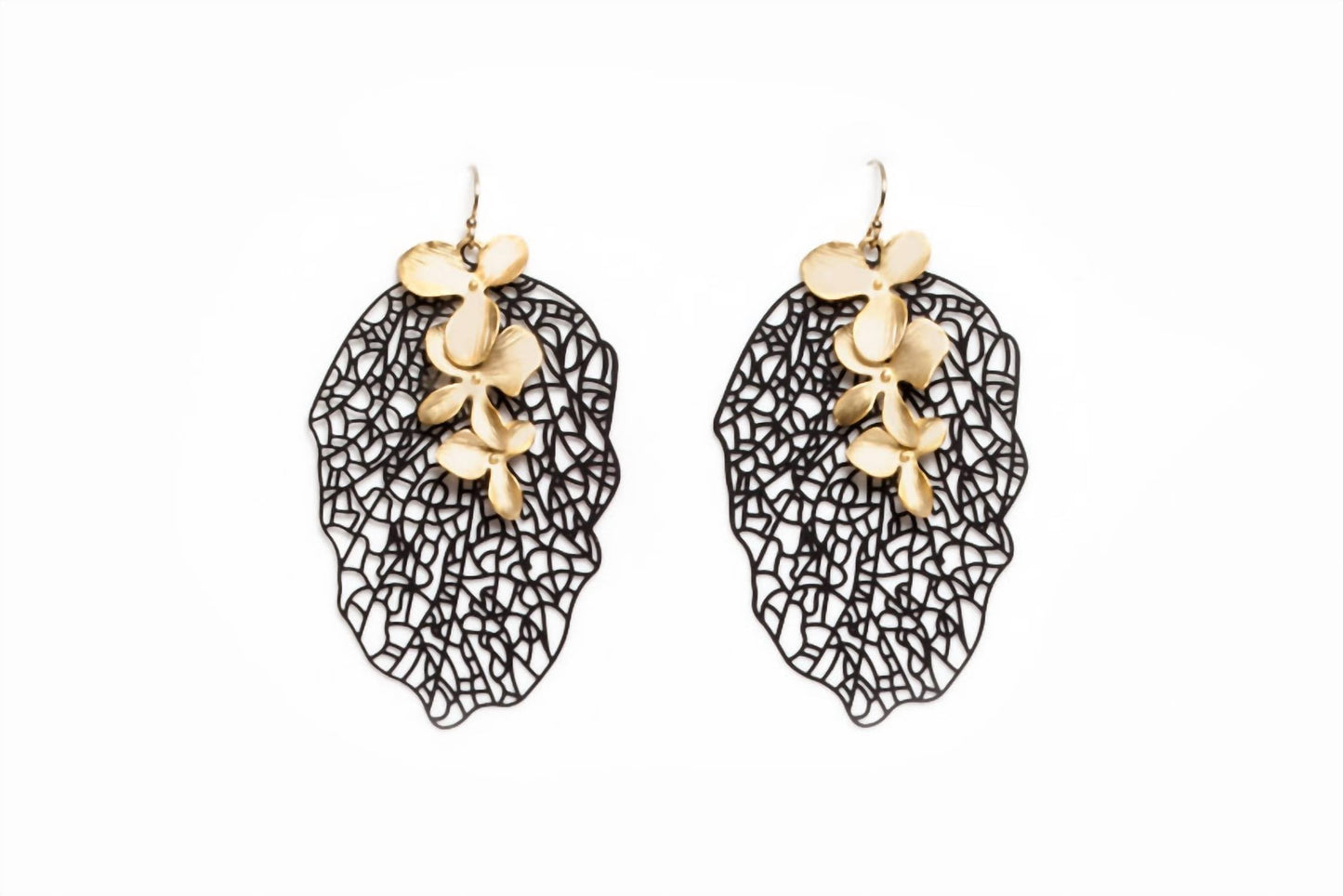 Avenue Chic - Women's Filigree Orchid Leaf Earrings