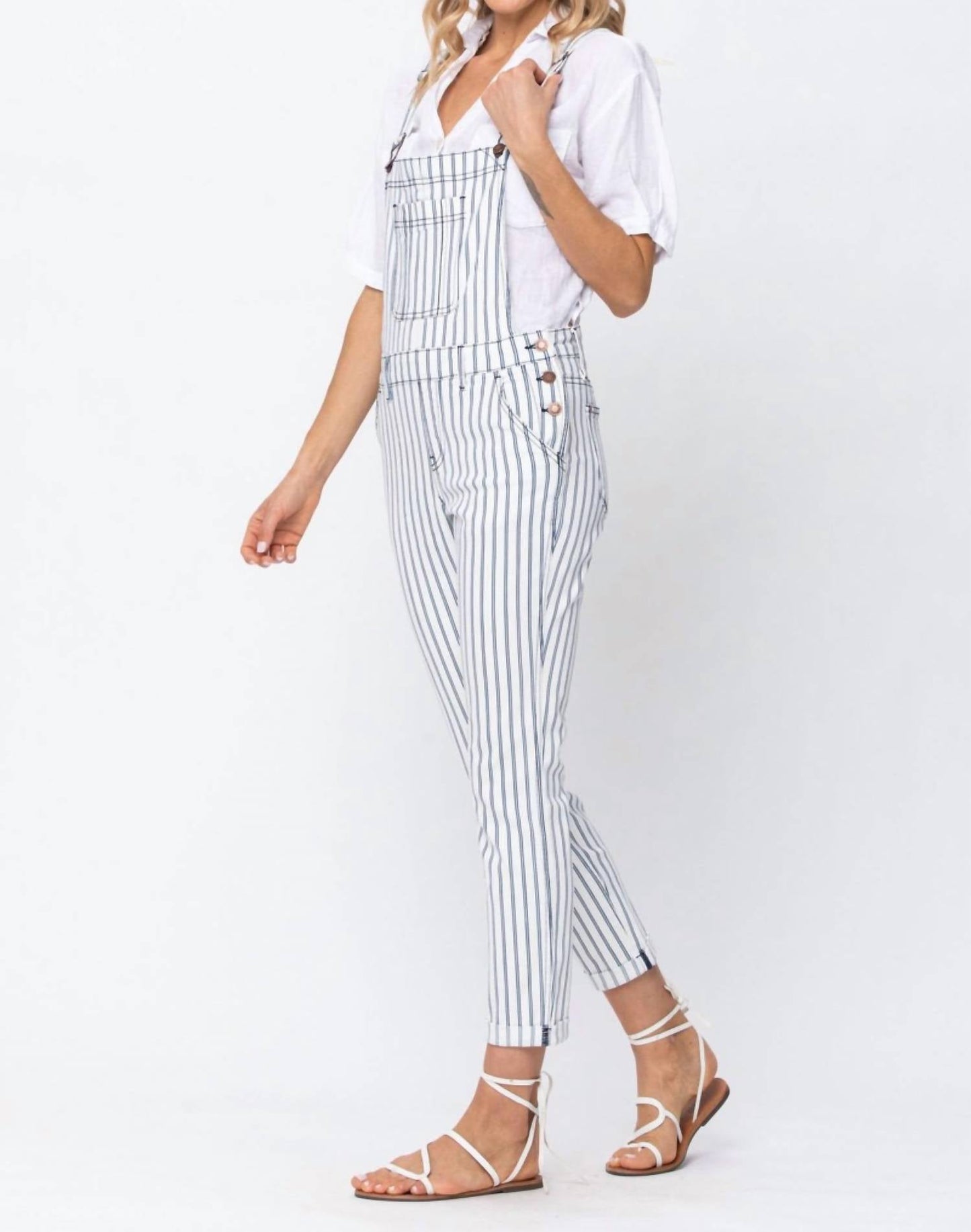 Judy Blue - Railroad Striped Slim Boyfriend Overalls