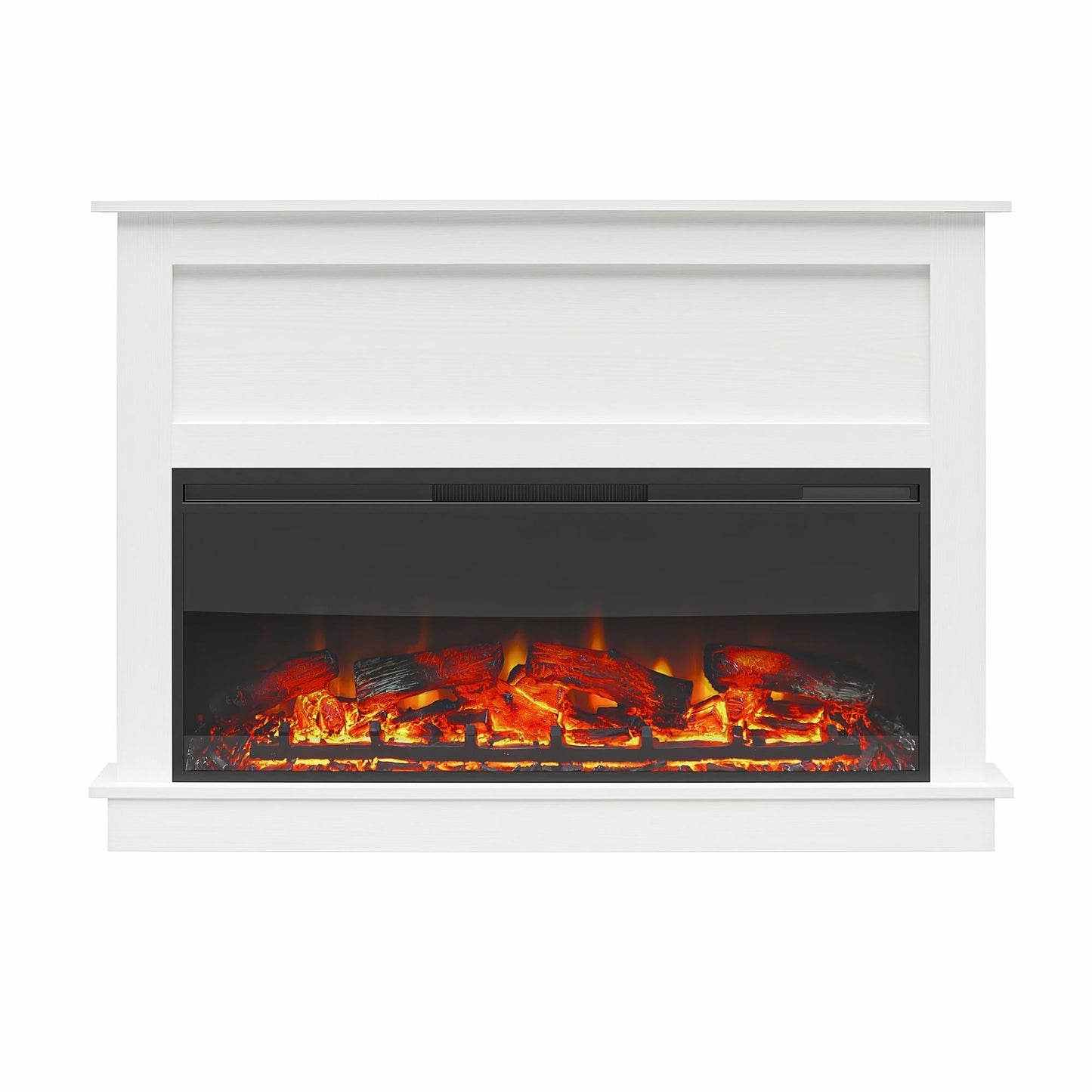 Ellsworth Wide Electric Fireplace Insert With Mantel And Remote Control - White